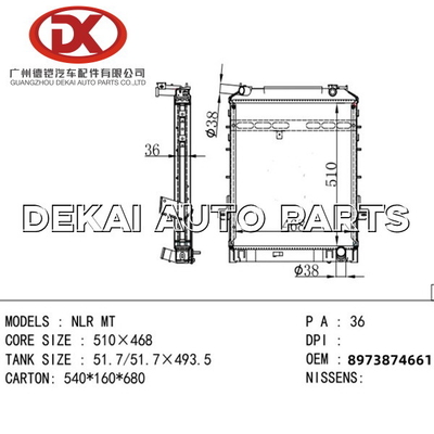 8973710110 radiatore di alluminio di plastica Isuzu Truck 8971771930 8973874661